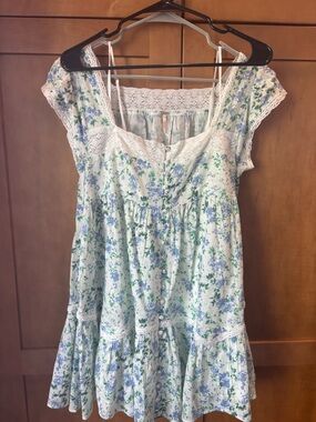 Free People Floral Mini Dress in Blue and Green